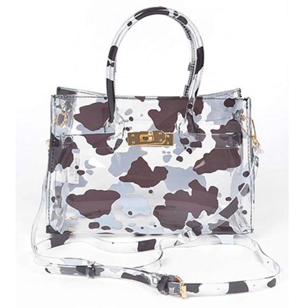 BNWT Brand New Cow Print Transparent Top Handle Stadium Swing Bag